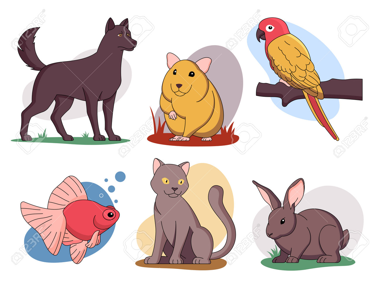 Funny pets vector illustrations set and other home animals - 161957793 Funny pets vector illustrations set and other home animals - 161957793