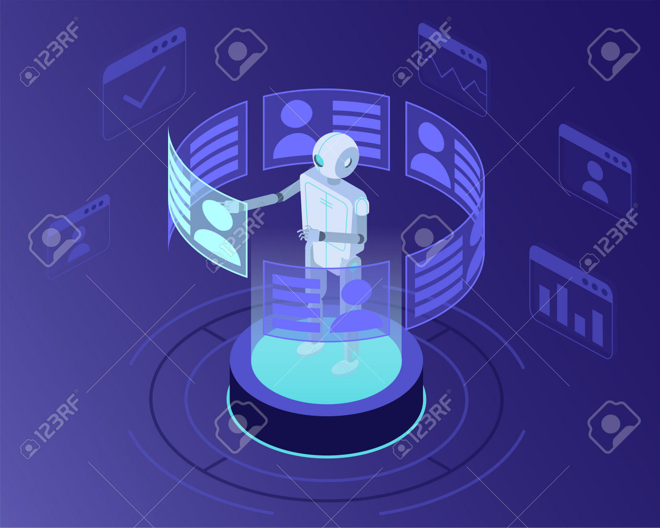 Isometric vector illustration of robot recruiter searching for candidates for a job - 161957794 Isometric vector illustration of robot recruiter searching for candidates for a job - 161957794