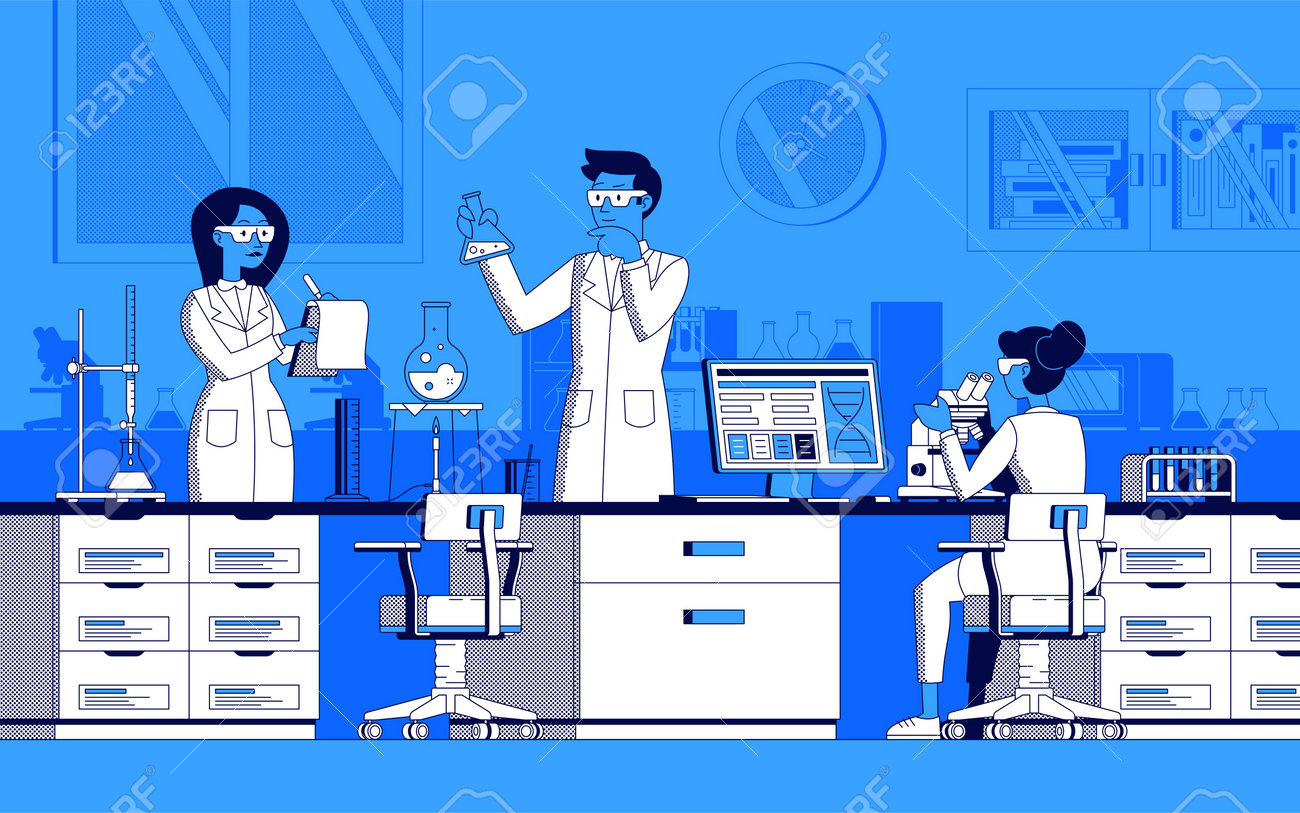 Scientific laboratory illustration in line art vector - 161957795 Scientific laboratory illustration in line art vector - 161957795