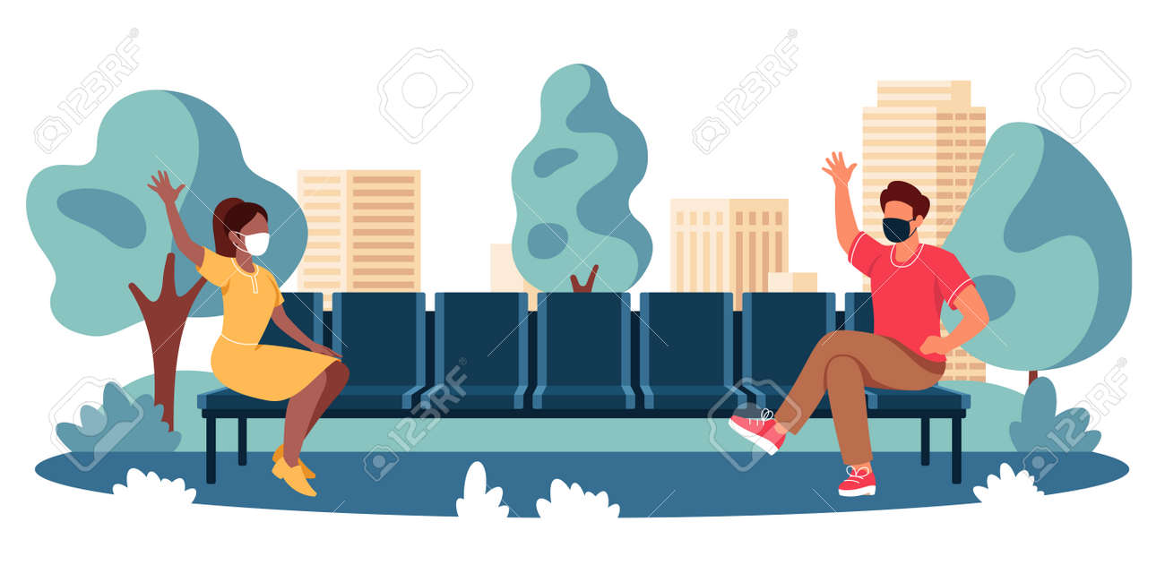 Vector illustration of social distancing between people - 163123662 Vector illustration of social distancing between people - 163123662