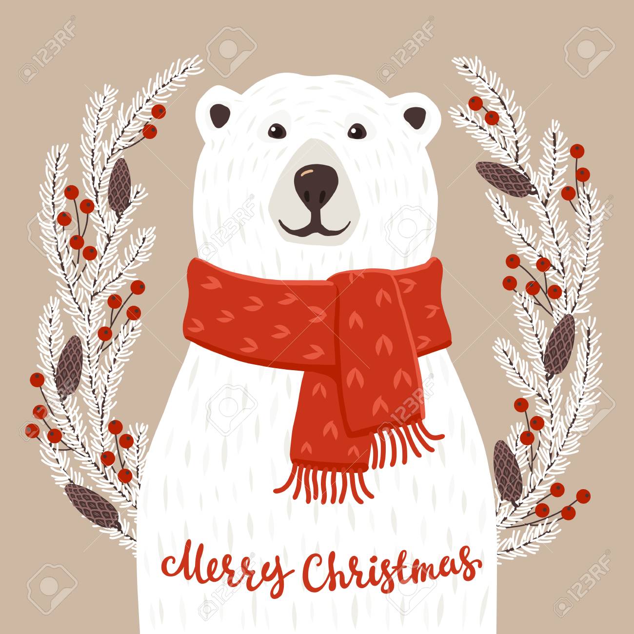 Carte De Voeux D Hiver D Un Ours Polaire Dessine A La Main Mignon Avec Des Phrases De Calligraphie Fond De Noel Avec Le Personnage De Dessin Anime Souriant Clip Art Libres De Droits
