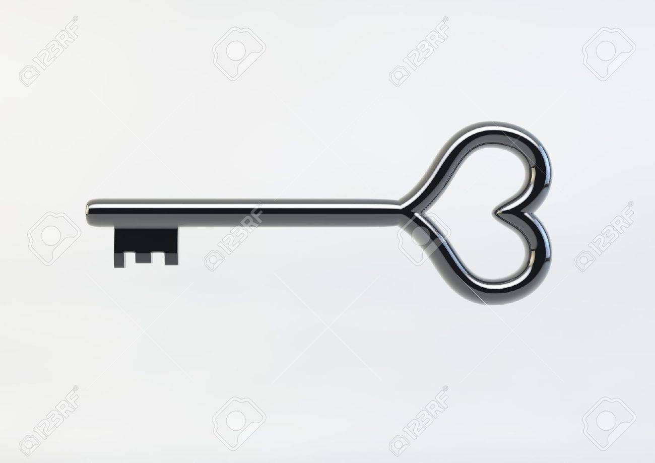heart shaped key love concept isolated on white bakcground stock