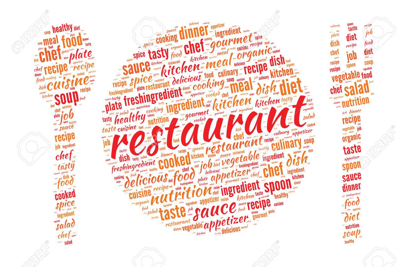restaurant concept plate spoon and fork shaped word cloud restaurant word