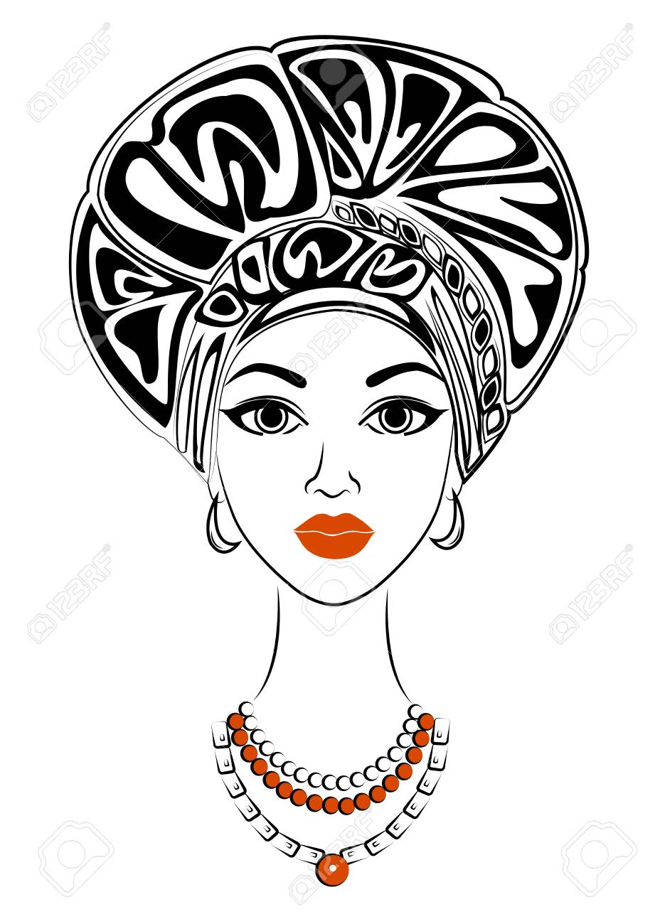 甘い女性の頭のシルエット 明るいショールとターバンは アフリカ系アメリカ人の女の子の頭に結ばれています 女性は美しく スタイリッシュです ベクターの図 のイラスト素材 ベクタ Image