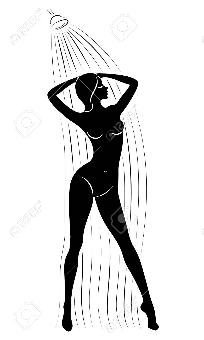 Silhouette of a cute young lady. The girl washes in the shower. The woman has a slim beautiful figure. Vector illustration. - 149664151 Silhouette of a cute young lady. The girl washes in the shower. The woman has a slim beautiful figure. Vector illustration. - 149664151