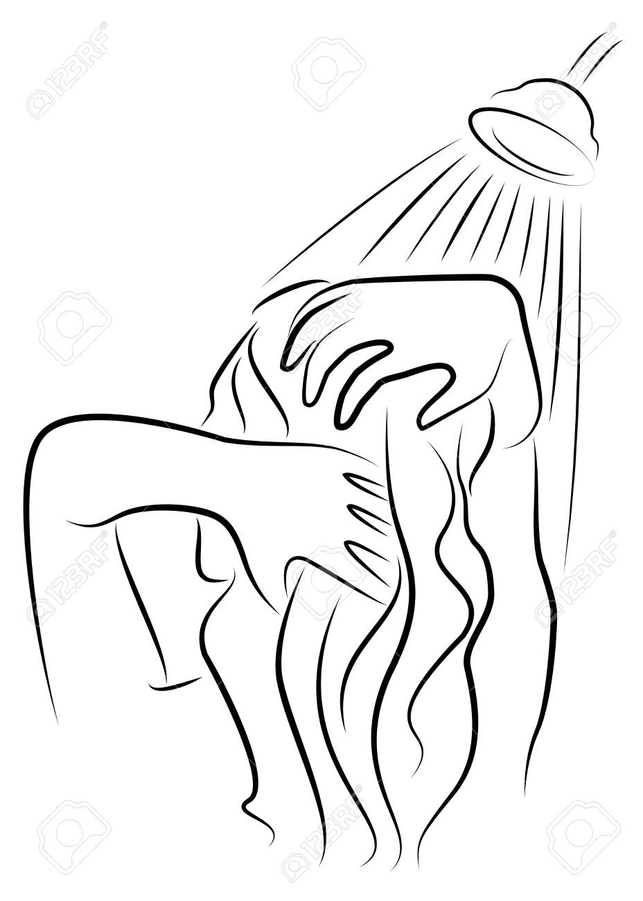 Silhouette of a beautiful young lady. The girl washes under the shower water. A woman washes her hair, her head with shampoo. Vector illustration. - 151305737 Silhouette of a beautiful young lady. The girl washes under the shower water. A woman washes her hair, her head with shampoo. Vector illustration. - 151305737