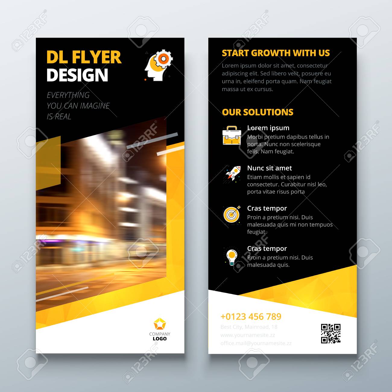 Illustration Of A Dl Flyer Design Layout Black Yellow Dl Corporate Business Template For Flyer Layout With Modern Elements And Abstract Background Creative Concept Vector Flyer Royalty Free Cliparts Vectors And Stock