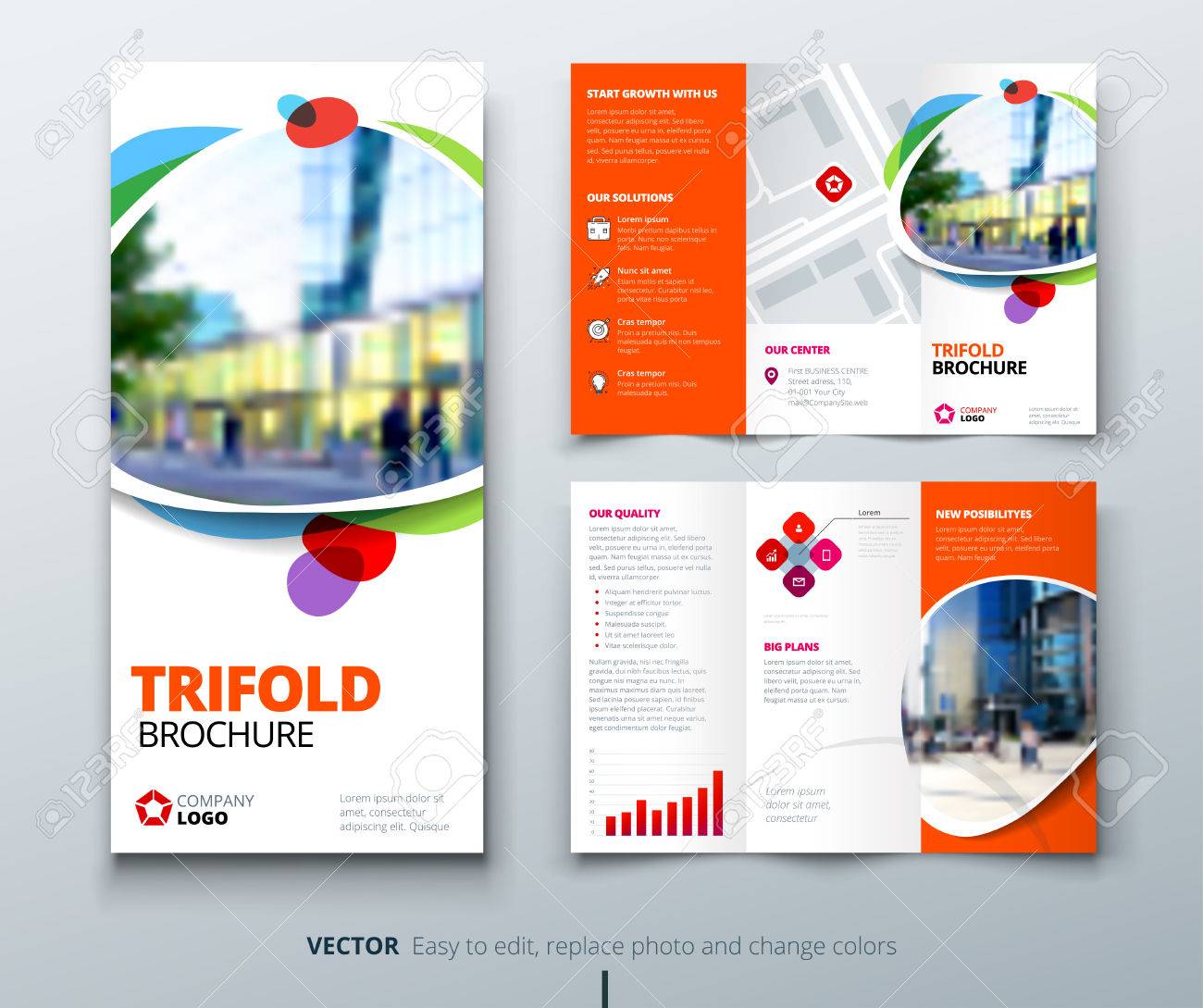 business tri fold brochure design orange fun template for tri