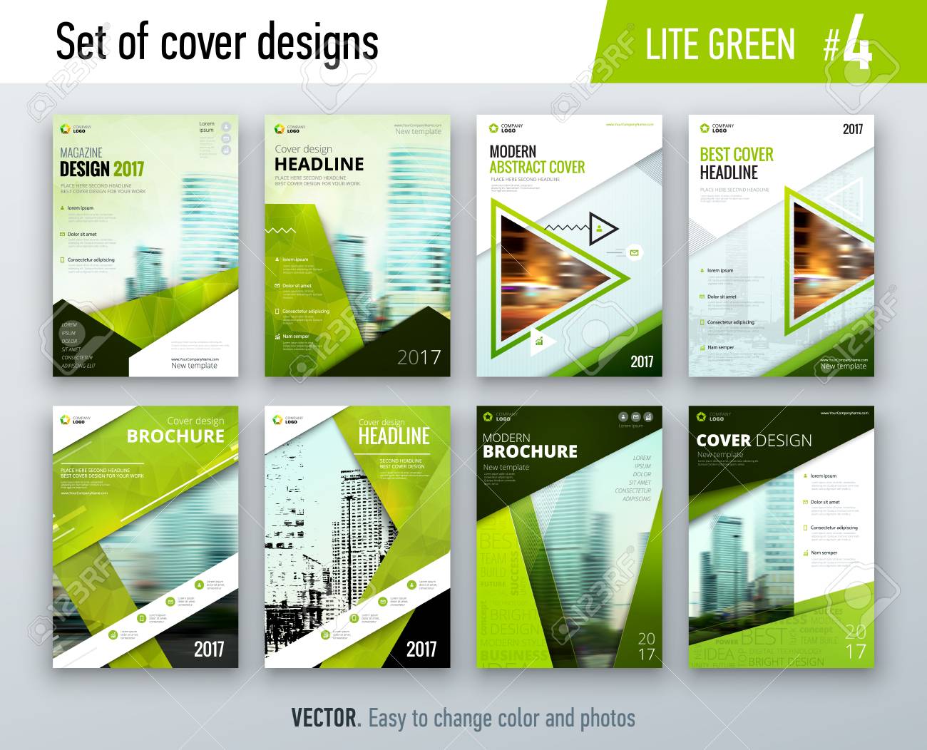 パンフレット レポート カタログ 雑誌または小冊子のためのグリーンカラーのビジネスカバーデザインテンプレートのセット クリエイティブベクターの背景コンセプト のイラスト素材 ベクタ Image
