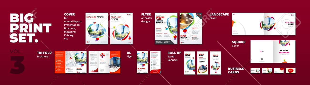 corporate identity print template set brochure cover flyer trifold business card template