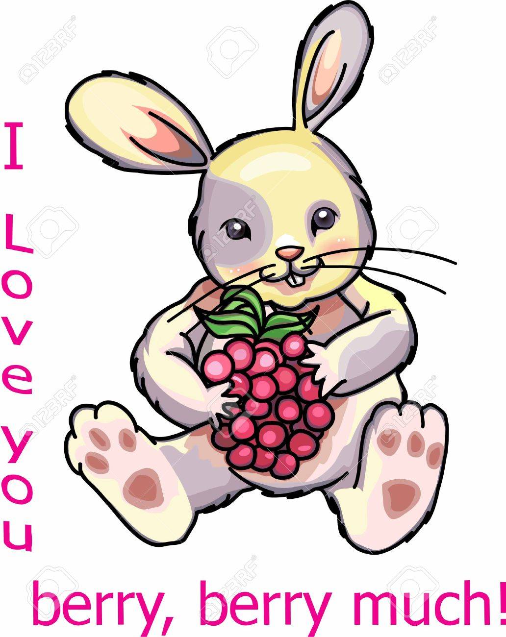 ラズベリーをとともにお庭うさぎデザインのイラスト素材 ベクタ