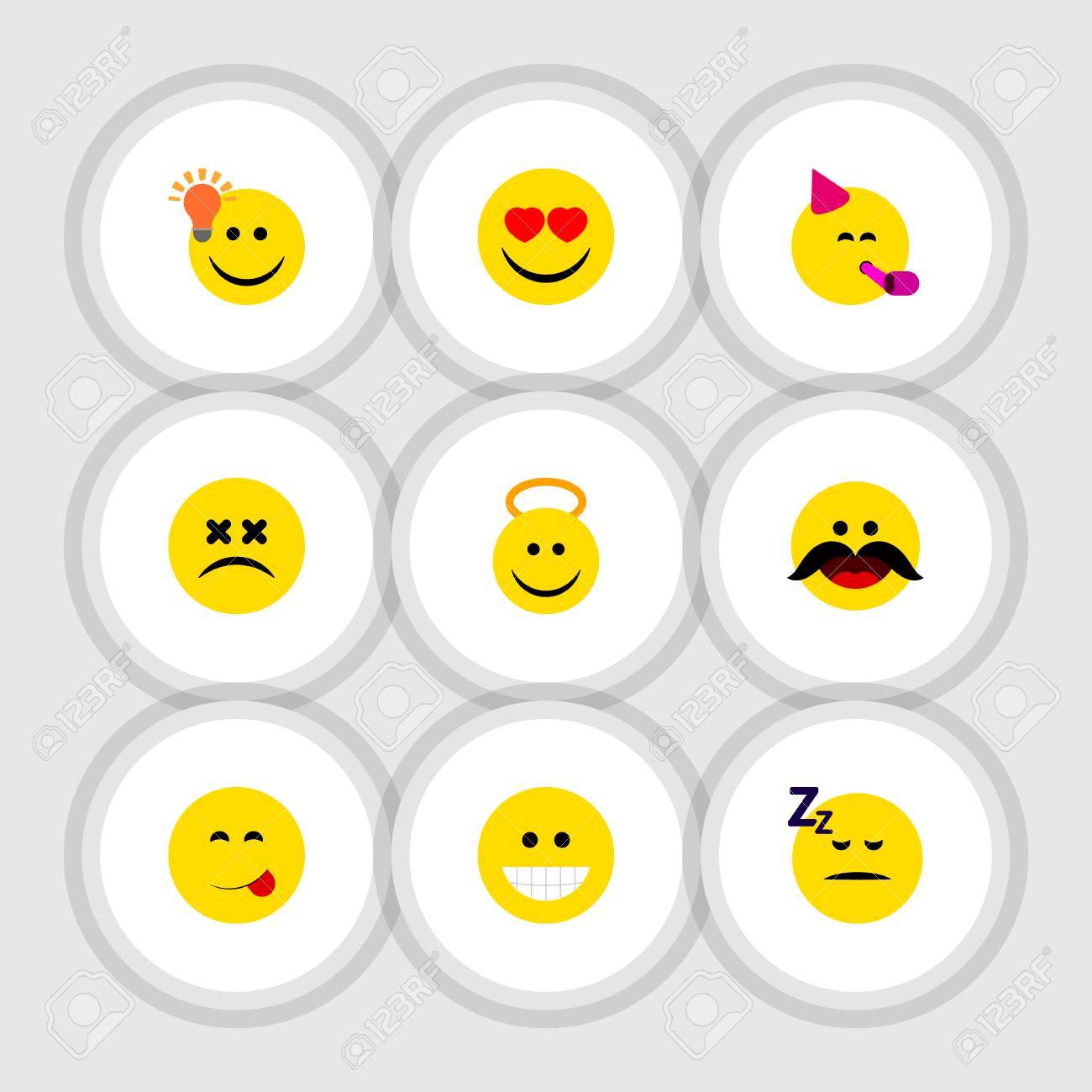 パーティー タイム絵文字 寄り目顔は 眠っていると他のベクトル オブジェクトのフラット アイコン顔セット 絵文字 顔 アイデアの要素も含まれています のイラスト素材 ベクタ Image