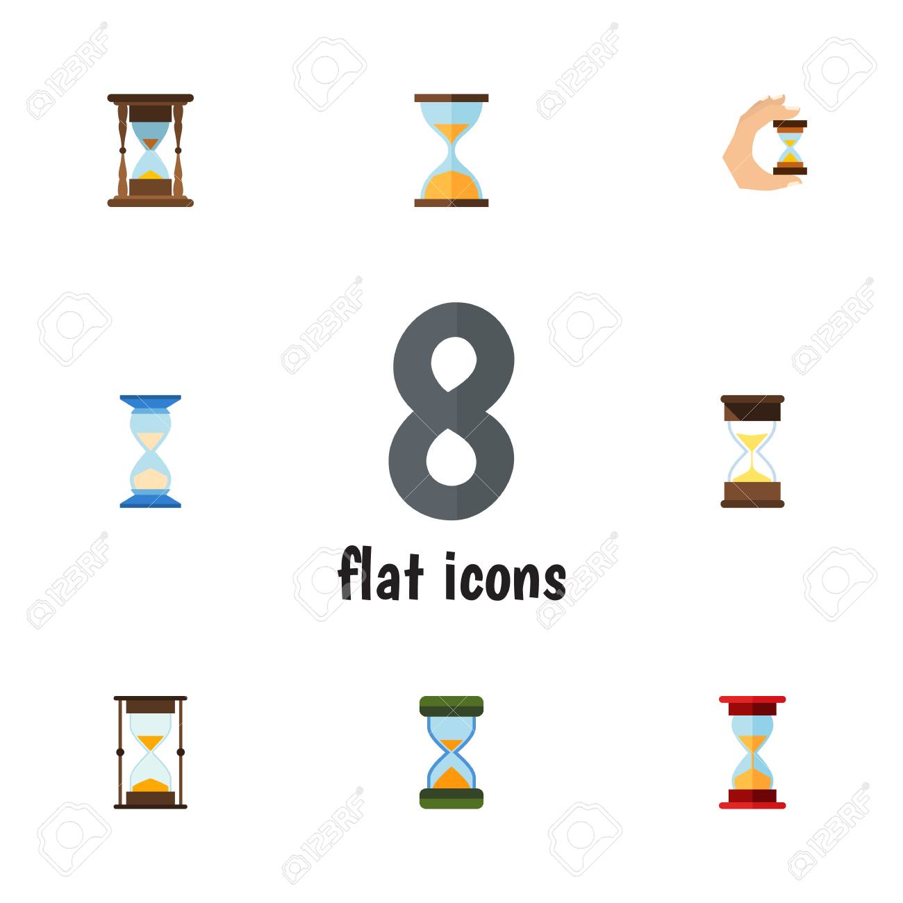 flat icon sandglass set of loading sand timer minute measuring set a timer for a minute