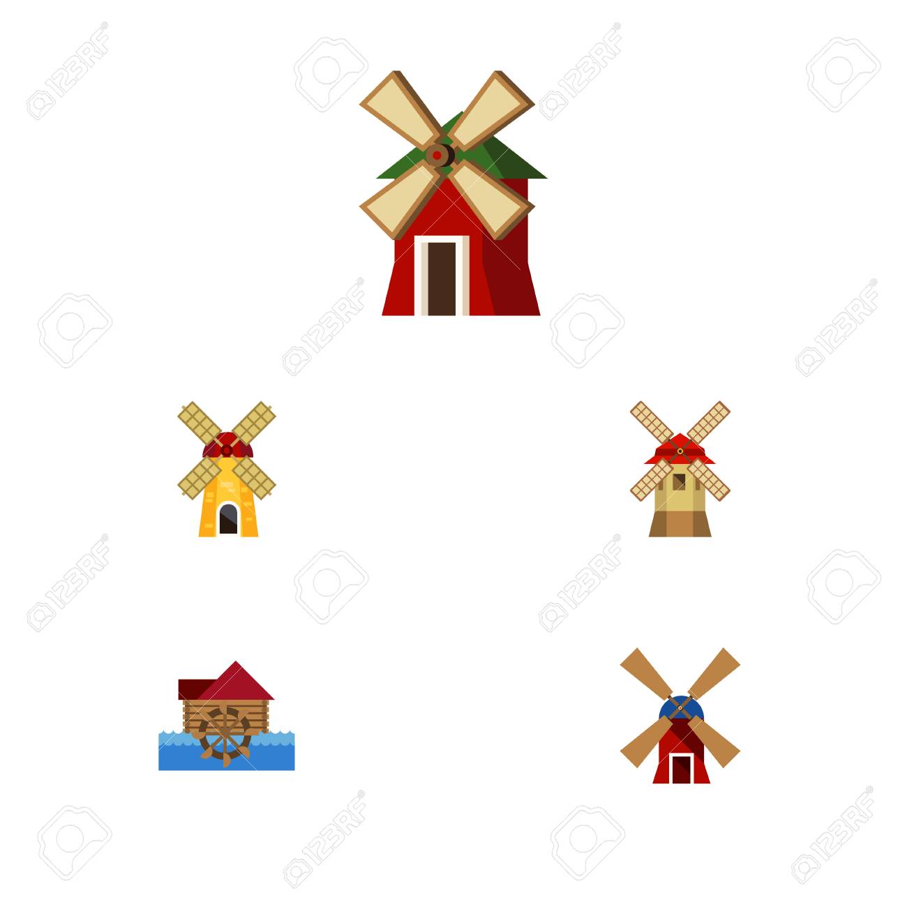 Plat Icon Mill Set De Moulin à Eau Turbine énergie éolienne Et Autres Objets Vectoriels Comprend également Lénergie La Ferme Les éléments