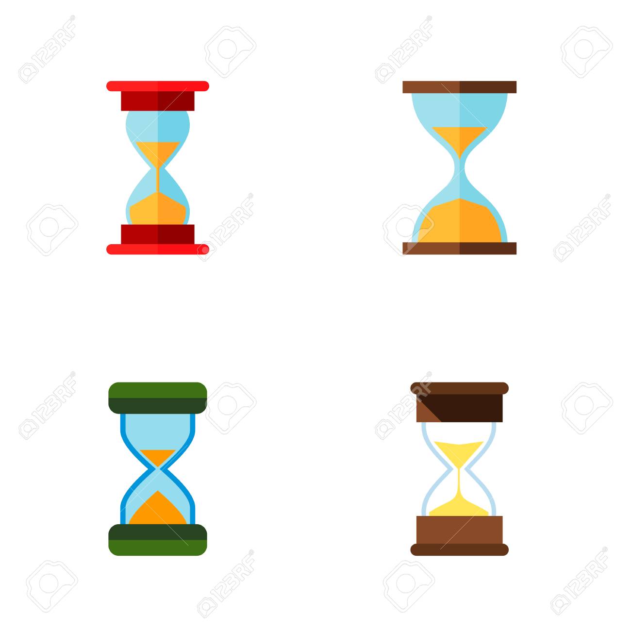 icon flat hourglass set of sand timer instrument loading objects