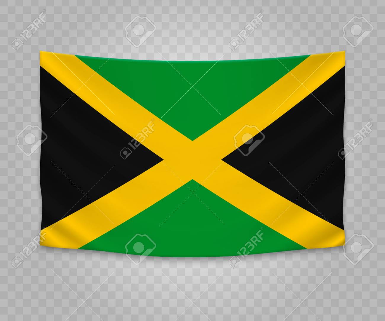 ジャマイカのリアルな吊旗 空の布旗イラストデザイン のイラスト素材 ベクタ Image