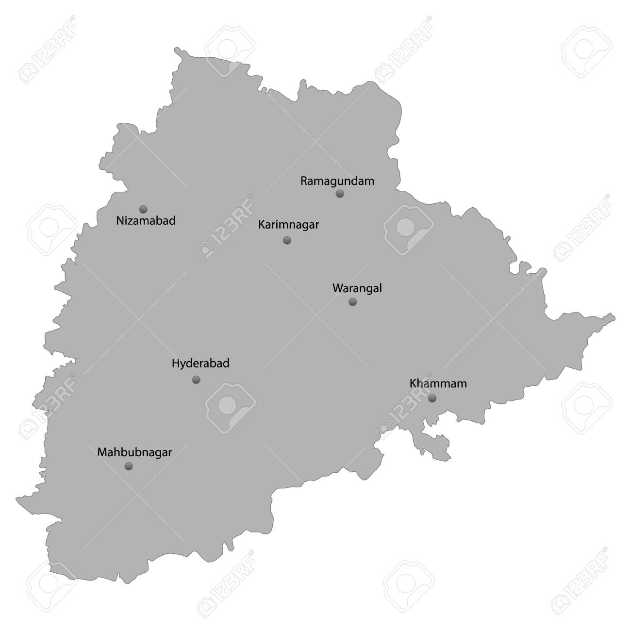 Telangana Map Locate Hyderabad High Quality Map Of Telangana Is A State Of India. With Main Cities Location  Royalty Free Svg, Cliparts, Vectors, And Stock Illustration. Image  124539690.