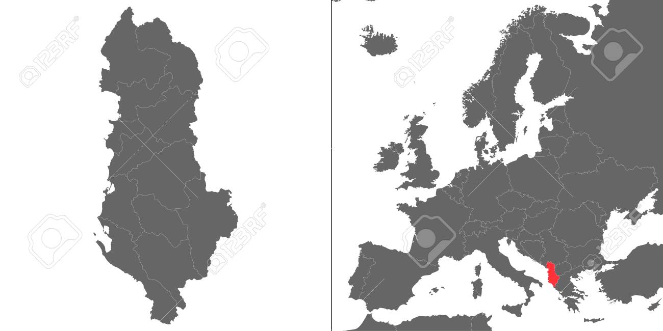 Map Of Albania With Location On European Map Royalty Free Cliparts Vectors And Stock Illustration Image 132556410
