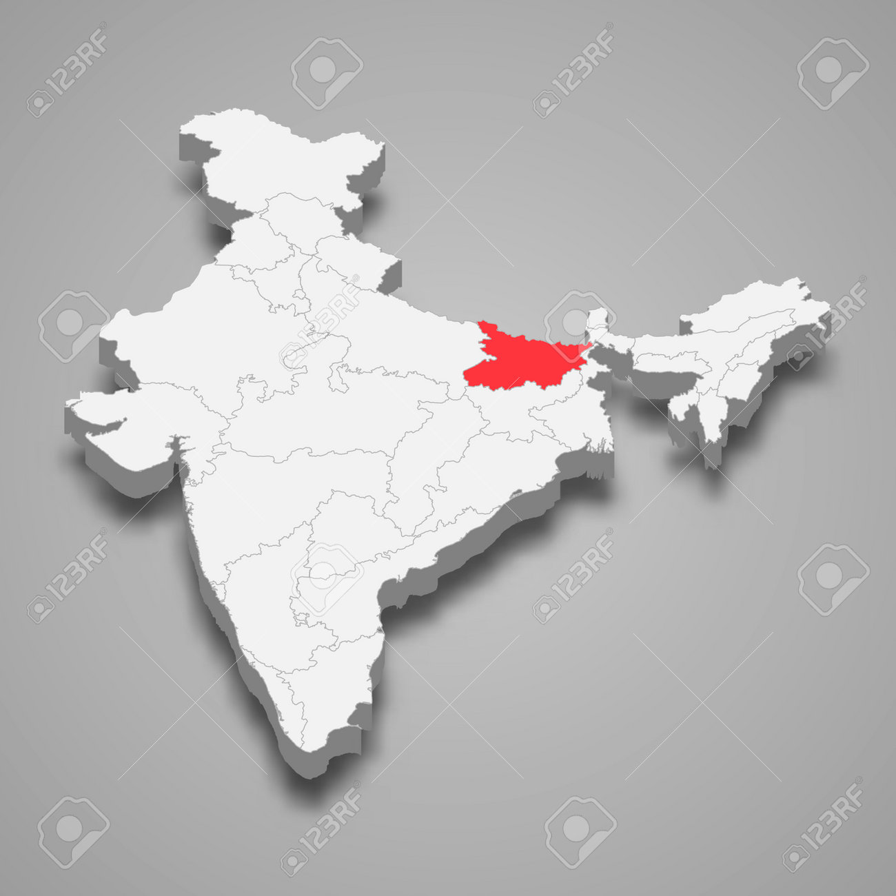 Bihar In India Political Map Bihar State Location Within India 3D Isometric Map Royalty Free Svg,  Cliparts, Vectors, And Stock Illustration. Image 162316191.