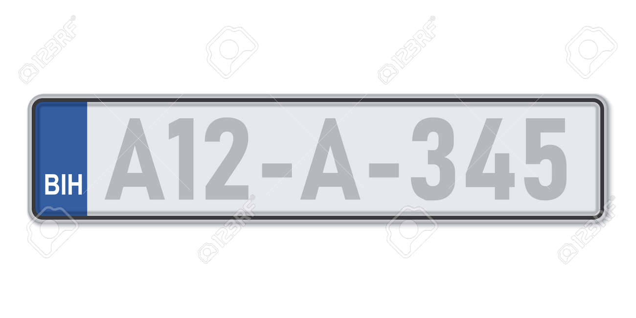 Car number plate. Vehicle registration license of Bosnia. European Standard sizes - 168928828 Car number plate. Vehicle registration license of Bosnia. European Standard sizes - 168928828