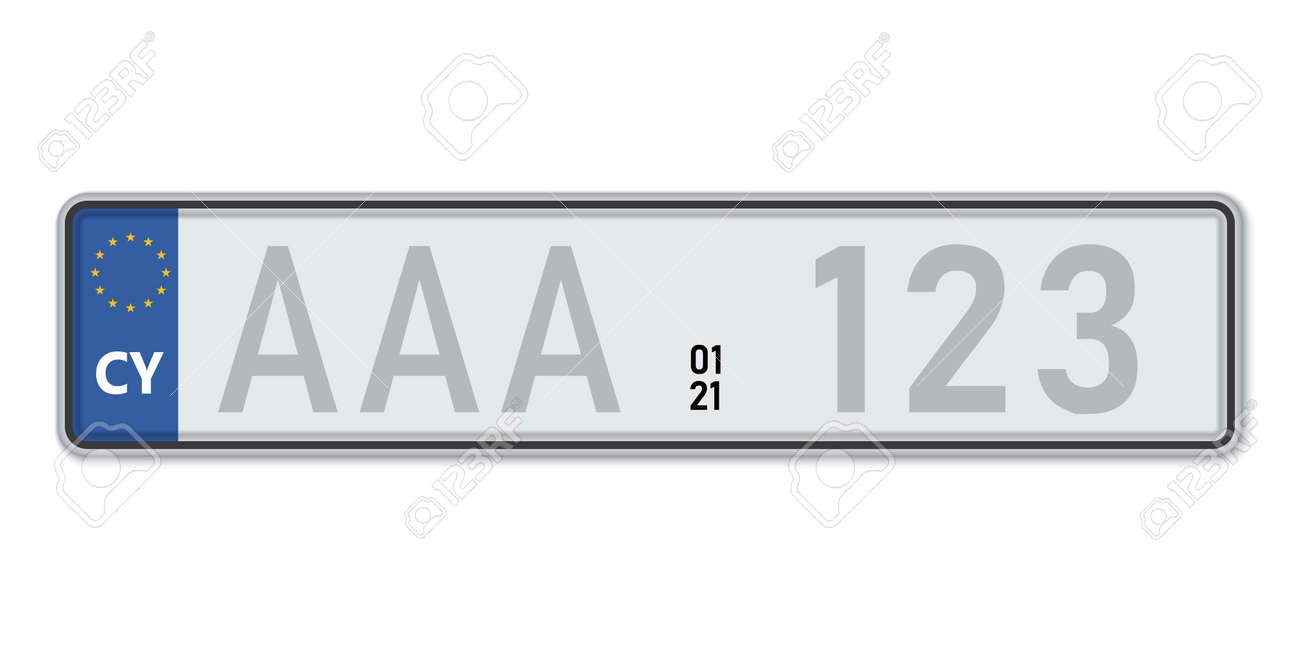 Car number plate. Vehicle registration license of Cyprus. European Standard sizes - 168928831 Car number plate. Vehicle registration license of Cyprus. European Standard sizes - 168928831