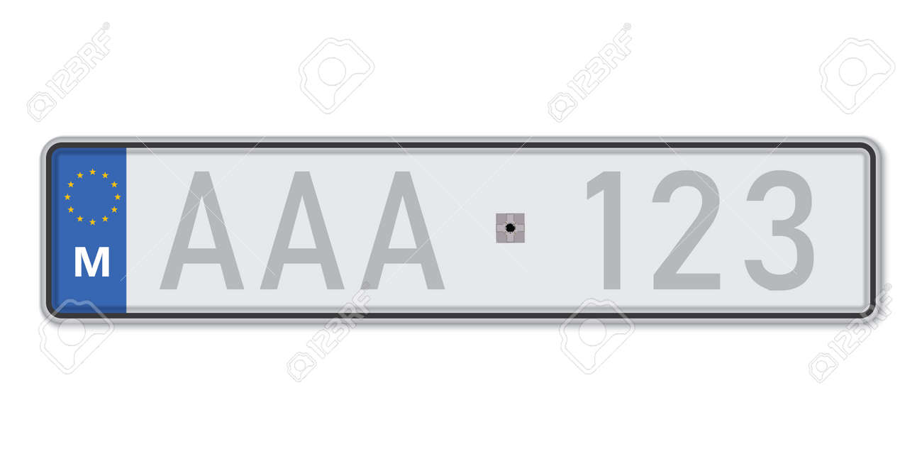 Car number plate. Vehicle registration license of Malta. European Standard sizes - 168928967 Car number plate. Vehicle registration license of Malta. European Standard sizes - 168928967