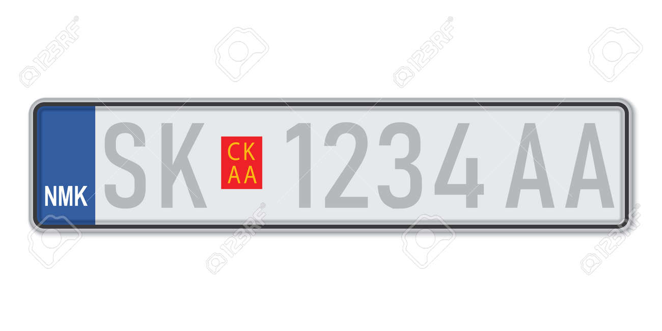 Car number plate. Vehicle registration license of North Macedonia. European Standard sizes - 168928973 Car number plate. Vehicle registration license of North Macedonia. European Standard sizes - 168928973