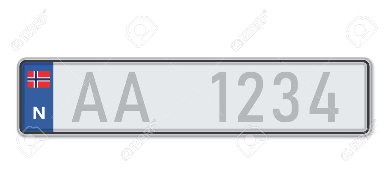Car number plate. Vehicle registration license of Norway. European Standard sizes - 168928974 Car number plate. Vehicle registration license of Norway. European Standard sizes - 168928974
