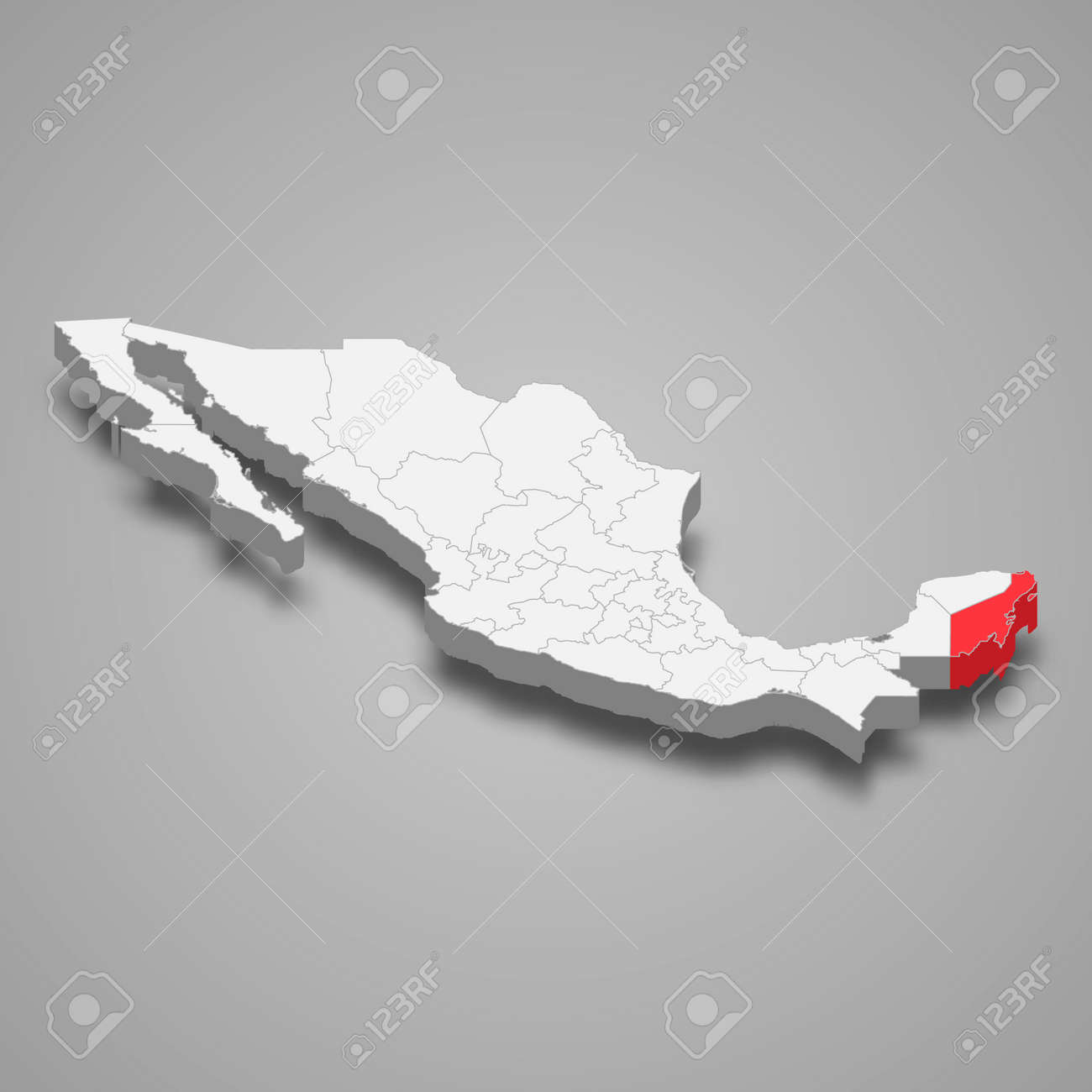 Quintana Roo region location within Mexico 3d isometric map - 168929068 Quintana Roo region location within Mexico 3d isometric map - 168929068