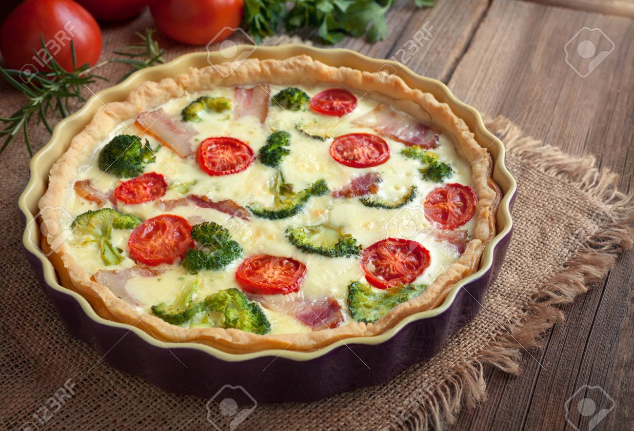 Quiche Lorraine Tart Pie With Broccoli Bacon Cheese And Tomatoes