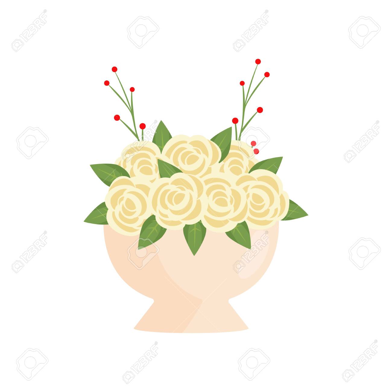 Beautiful Flowers Composition In Vase Bouquet With Large Ivory Royalty Free Cliparts Vectors And Stock Illustration Image 124182053