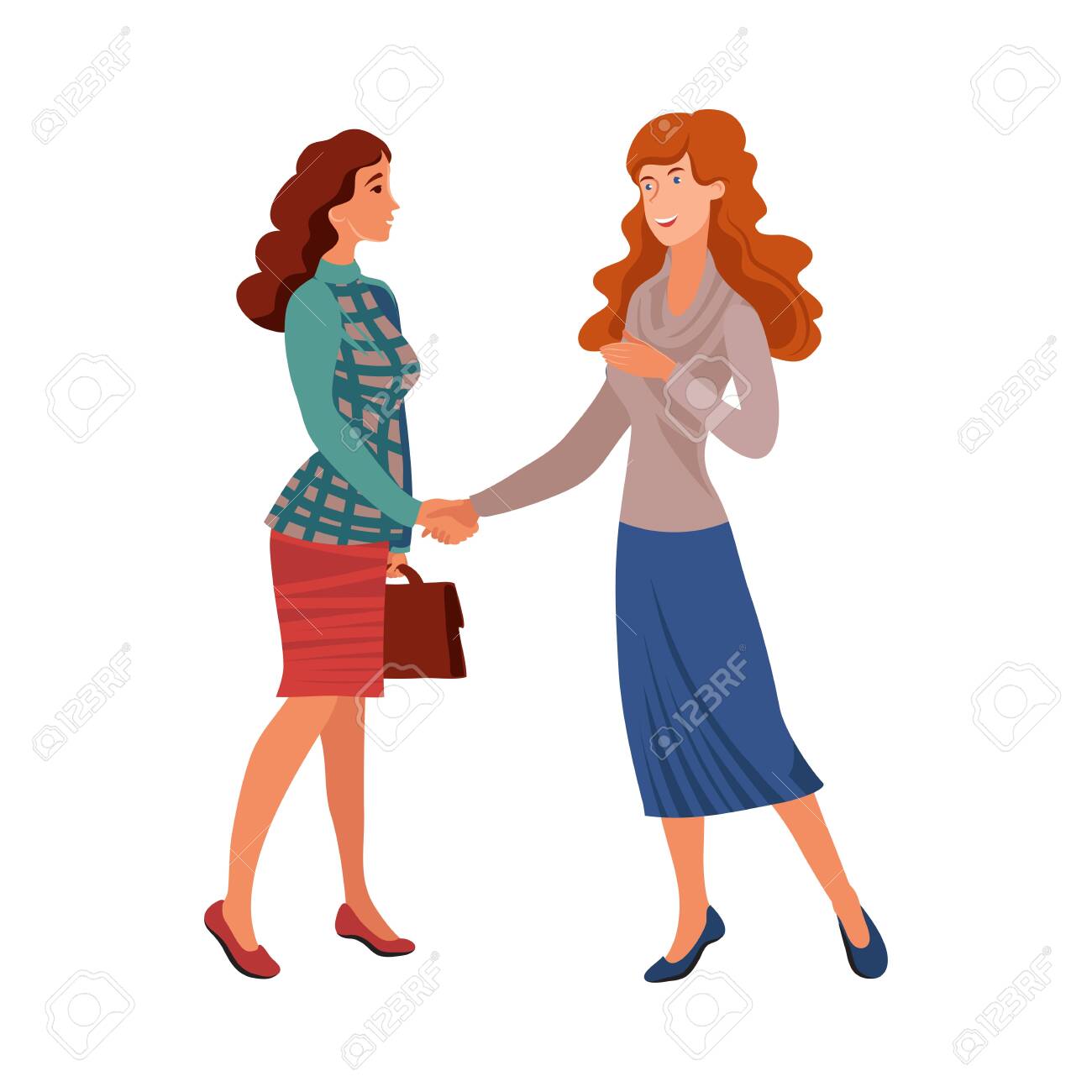 Business Meeting Of Two Office Women Shaking Hands Vector Illustration Royalty Free Cliparts Vectors And Stock Illustration Image 142847946