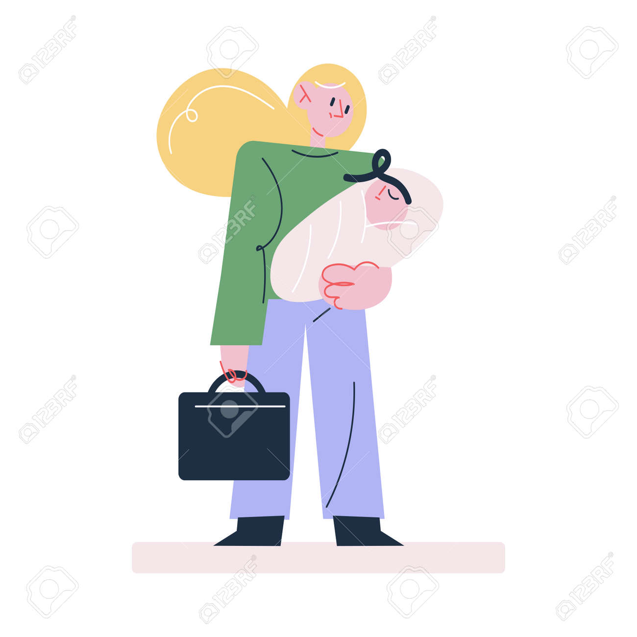 Woman with little baby on hands standing with briefcase trying to find job - 166188920 Woman with little baby on hands standing with briefcase trying to find job - 166188920