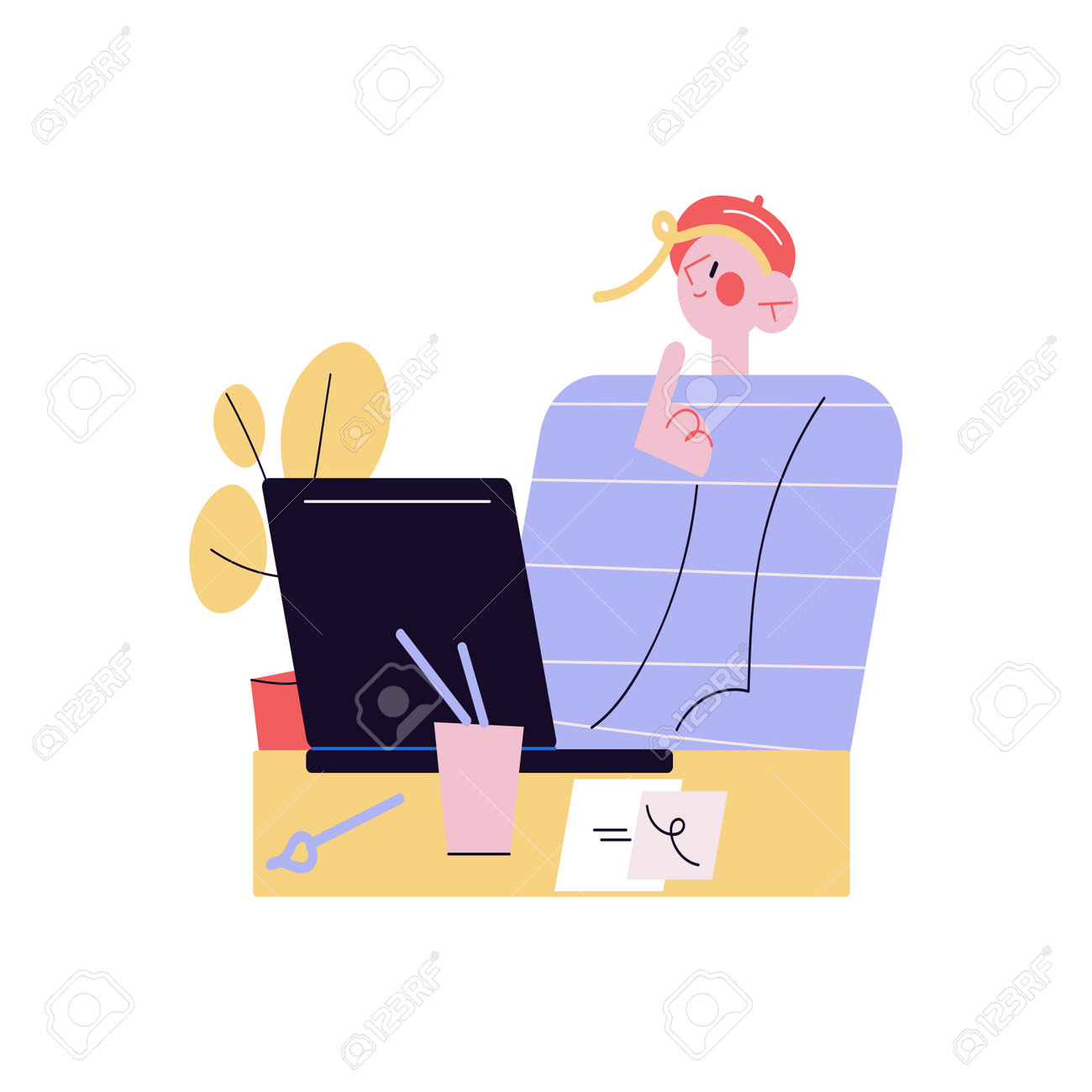 Positive man sitting at laptop and having idea working as web designer - 161266801 Positive man sitting at laptop and having idea working as web designer - 161266801