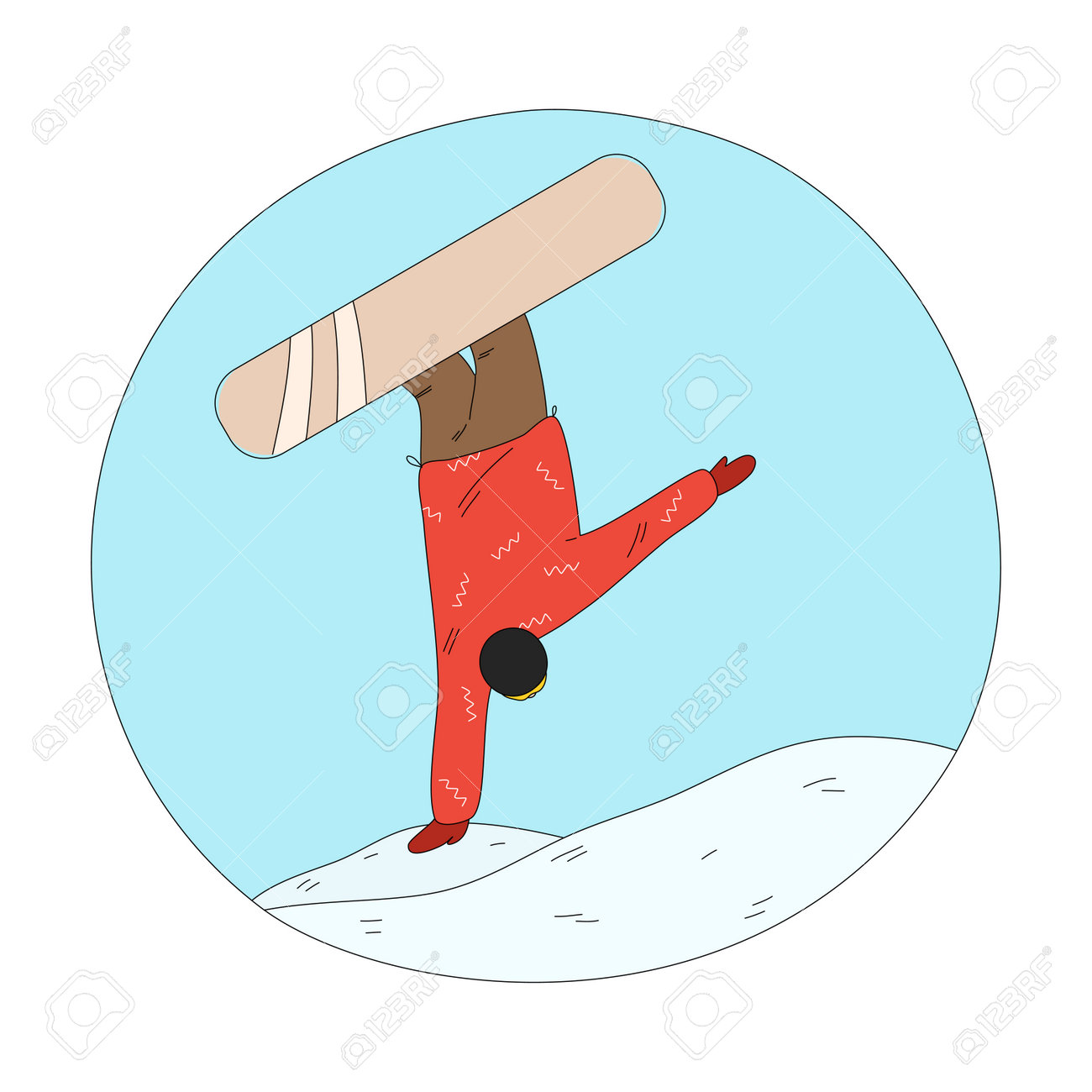 Man in red winter sportswear jumping during freeride and practicing snowboarding - 162069968 Man in red winter sportswear jumping during freeride and practicing snowboarding - 162069968