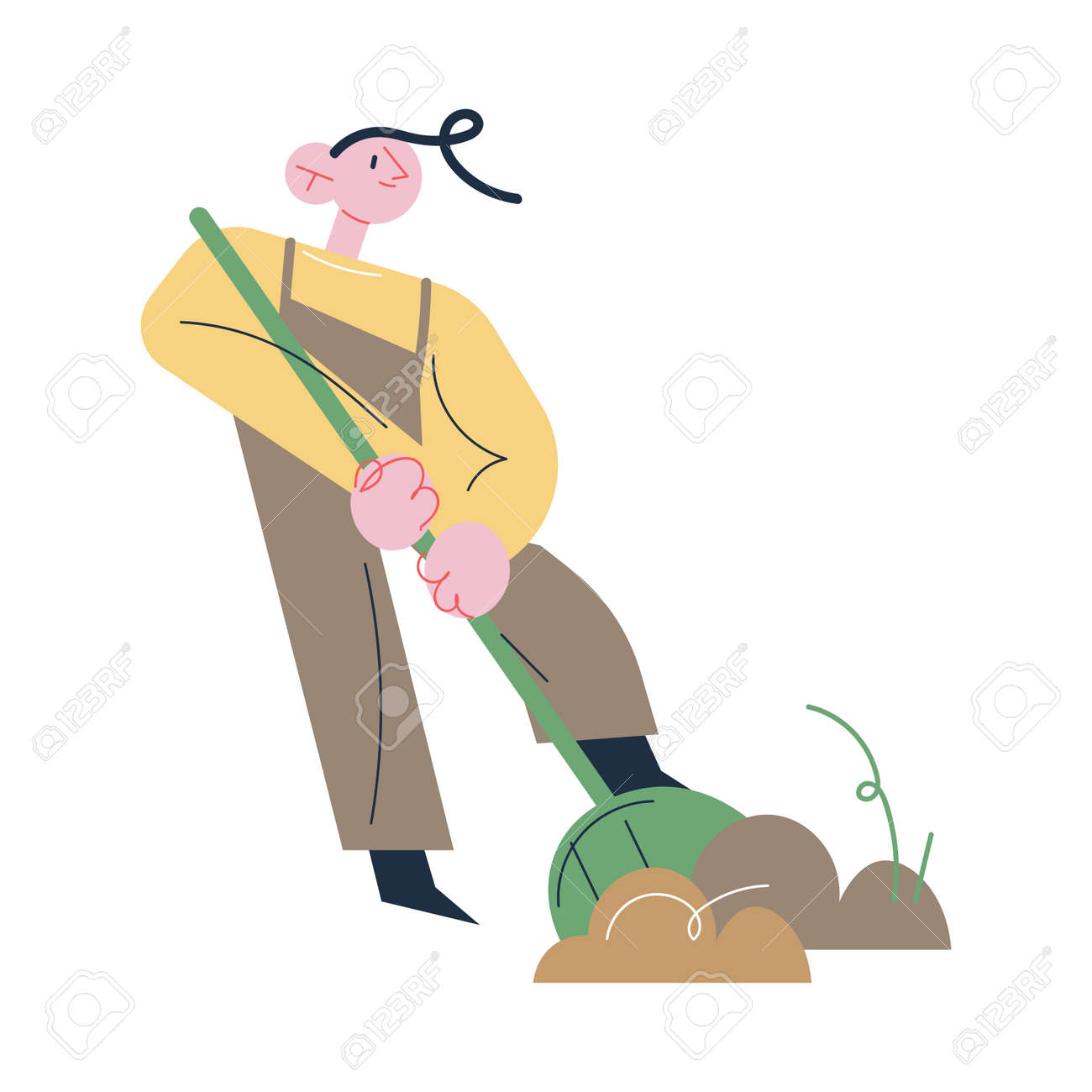Man gardener in working clothes digging ground with showel - 164873977 Man gardener in working clothes digging ground with showel - 164873977