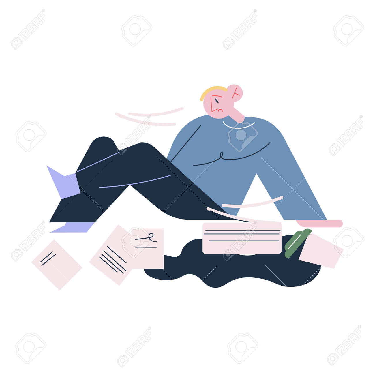 Young unhappy man feeling bad after falling down with coffee and documents - 164874018 Young unhappy man feeling bad after falling down with coffee and documents - 164874018