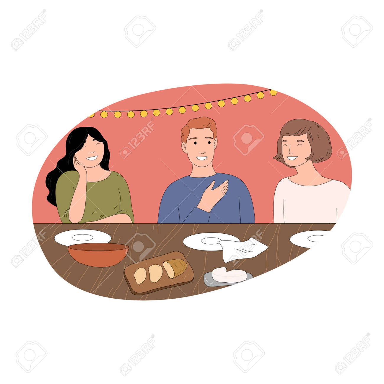 Group of happy young friends having festive dinner celebrating holiday - 164876696 Group of happy young friends having festive dinner celebrating holiday - 164876696