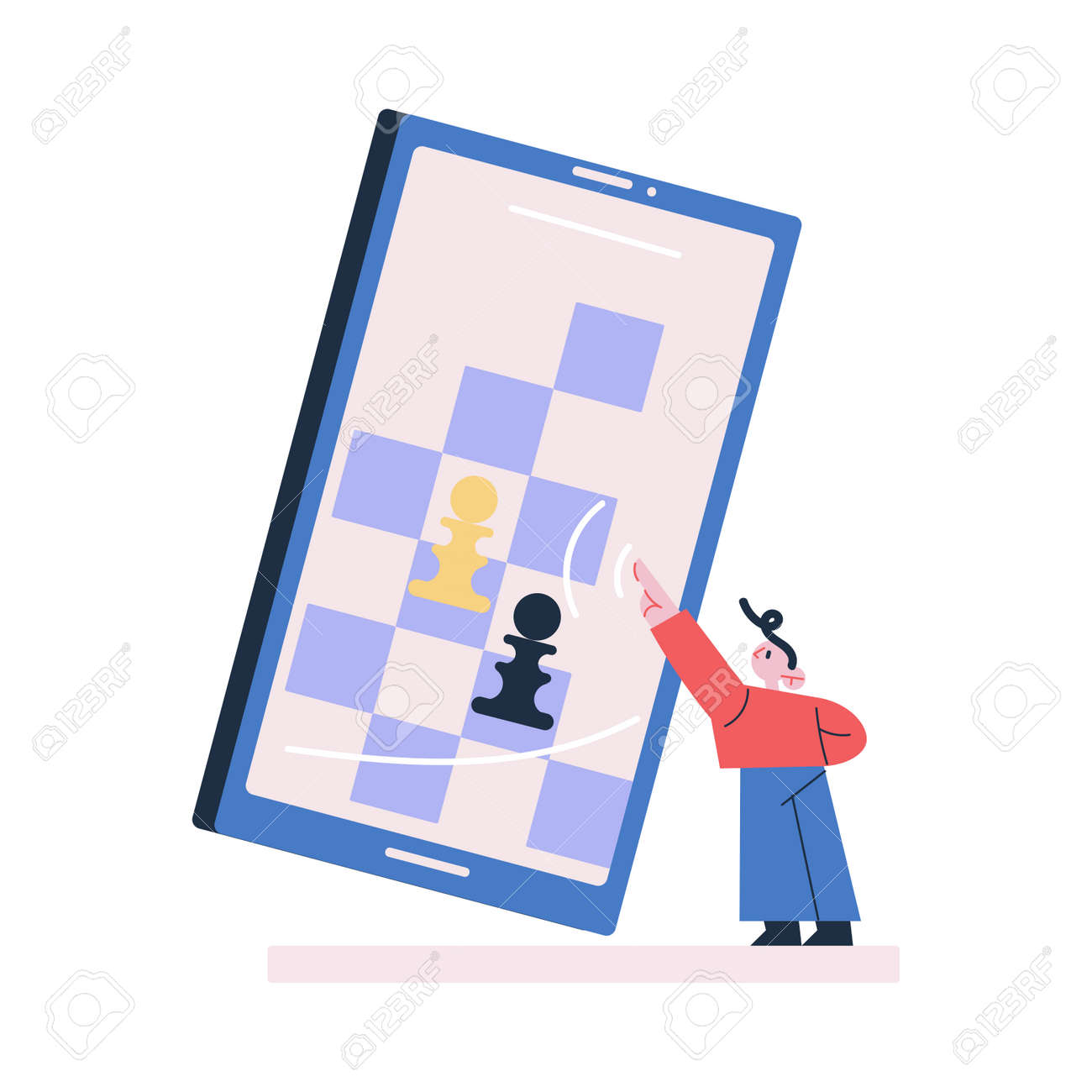 Young boy standing playing chess online on huge tablet - 164877205 Young boy standing playing chess online on huge tablet - 164877205