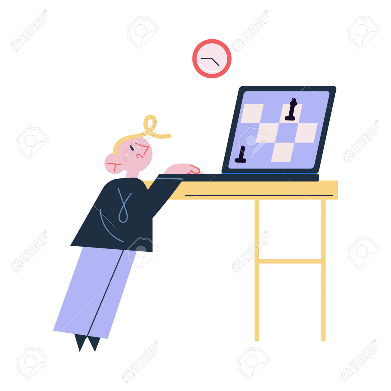 Small boy child standing and playing chess online on laptop on table - 164877211 Small boy child standing and playing chess online on laptop on table - 164877211