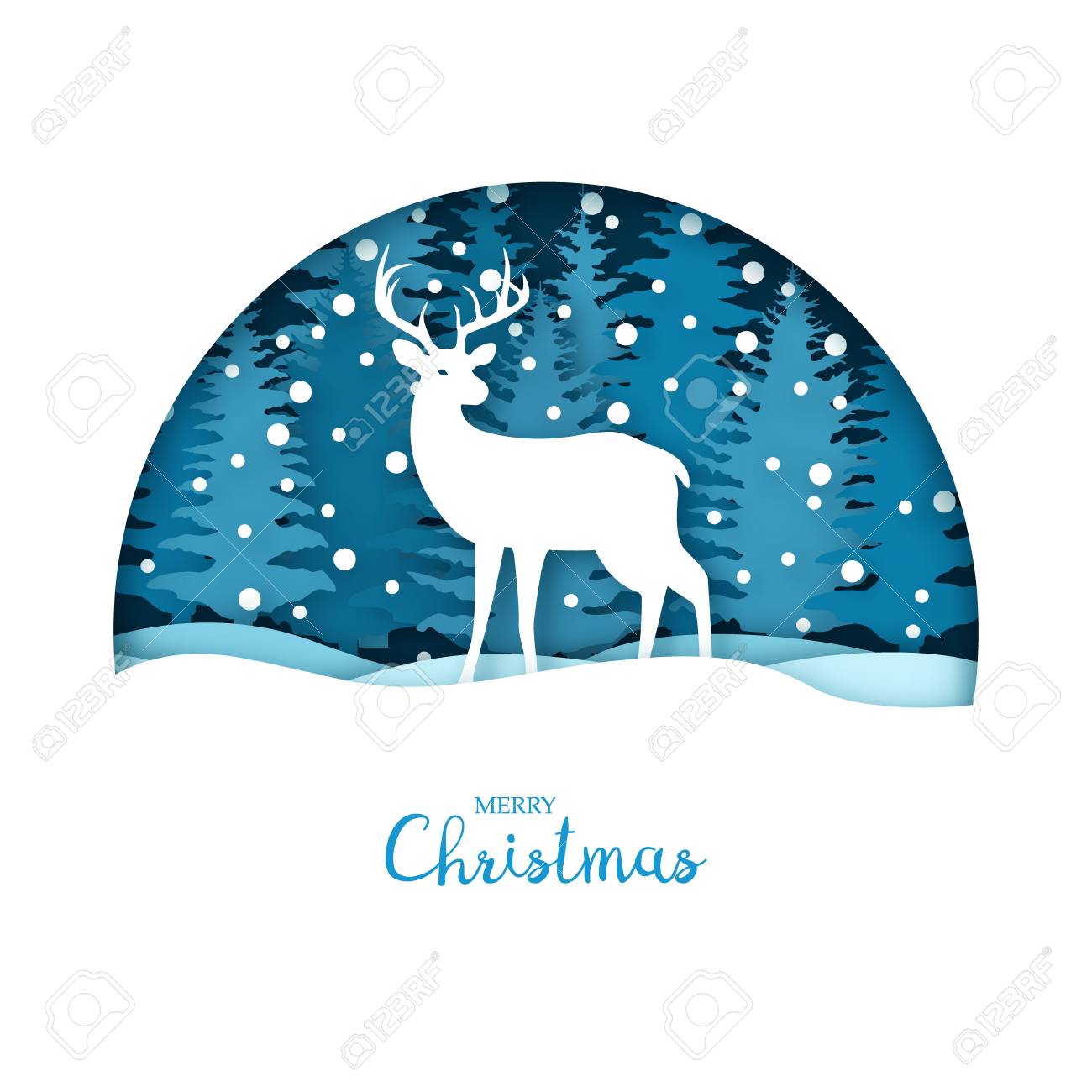 merry christmas card white deer in the snow forest greeting merry christmas card template