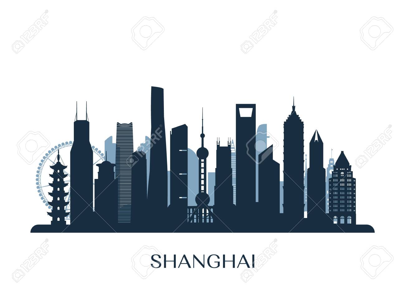 Shanghai Skyline Monochrome Silhouette Vector Illustration Royalty Free Cliparts Vectors And Stock Illustration Image