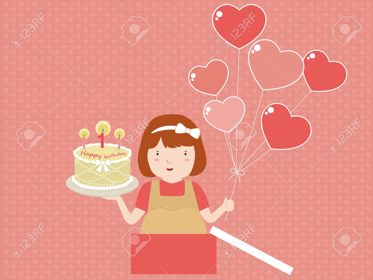 Fille Douce Avec Le Gateau D Anniversaire Carte Joyeux Anniversaire Clip Art Libres De Droits Vecteurs Et Illustration Image