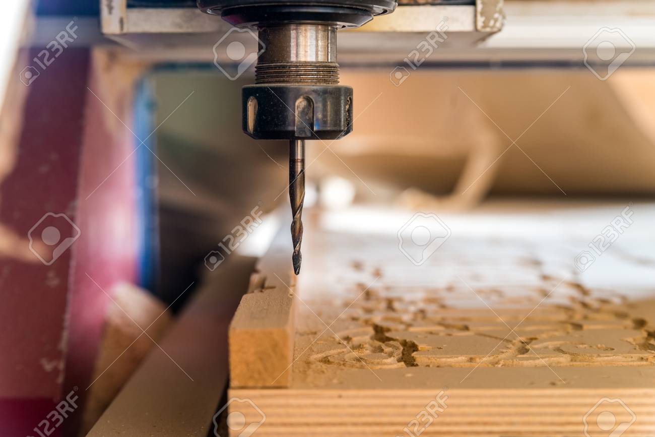 Close Up Milling Machine Processes Wood 