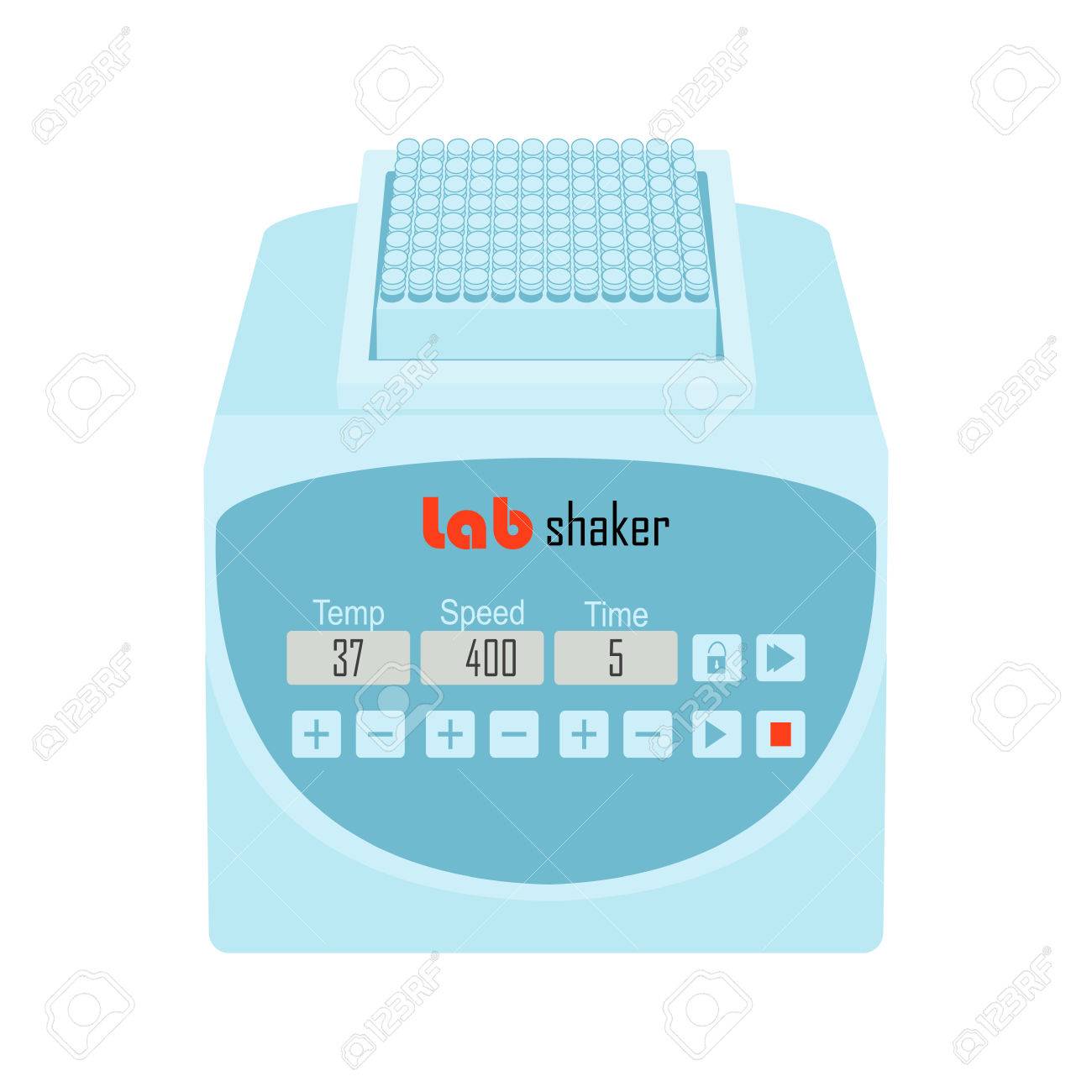 96 ラボ機器シェーカーは プレートを販売します 健康調査 分析 科学 Pcr 医学 分子生物学研究所計測器のベクトル図 のイラスト素材 ベクタ Image