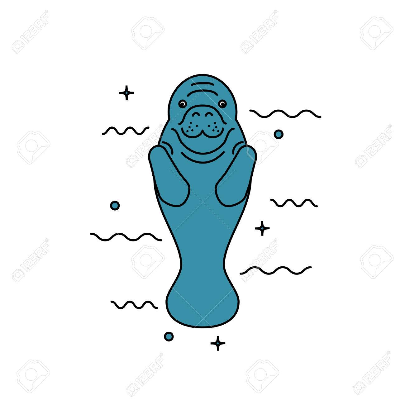 マナティーのアイコンは 白い背景で隔離 一人で泳ぐ海の牛ジュゴンの株式ベクトル イラスト のイラスト素材 ベクタ Image