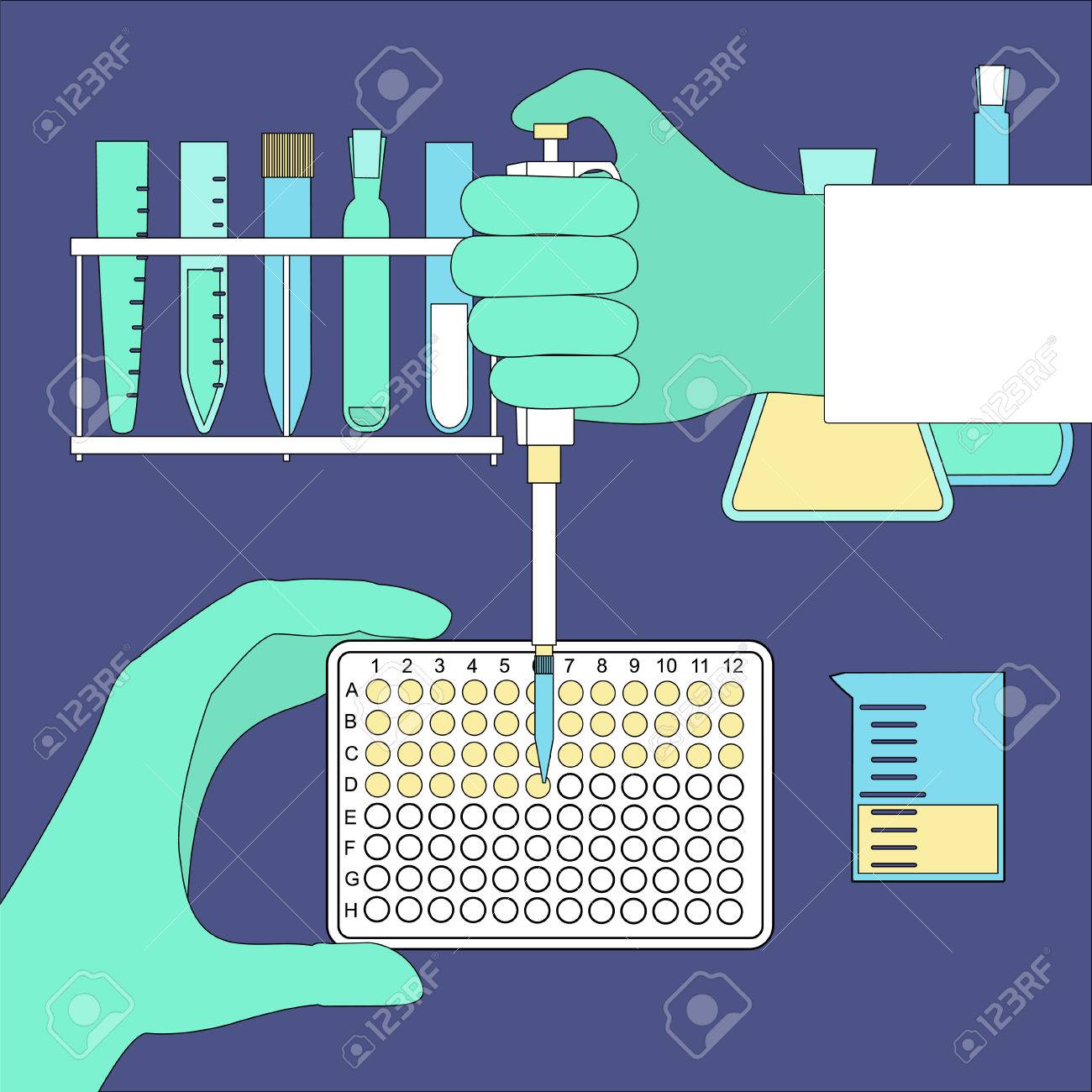 手科学研究室のピペットを使用し Pcr プレートを保持します 株式ベクトル研究 診断 薬のイラスト のイラスト素材 ベクタ Image