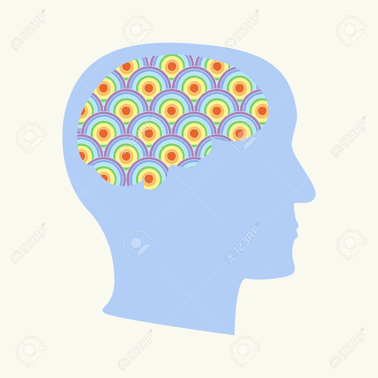 脳の思考概念 株式ベクトル イラスト虹と人間の頭のシルエットの色のついた丸 のイラスト素材 ベクタ Image