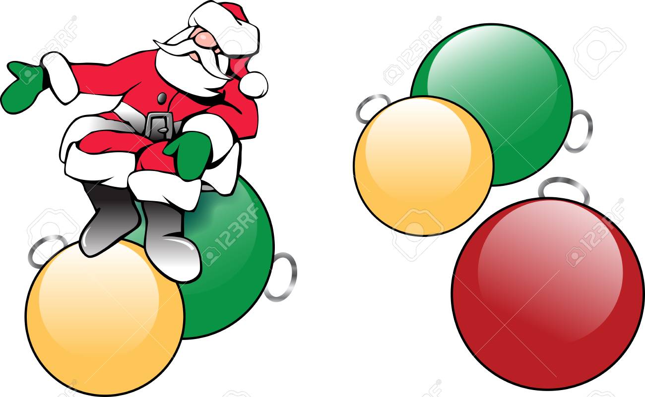 光沢のあるクリスマス ツリーの飾りのサンタ クロースのイラストの