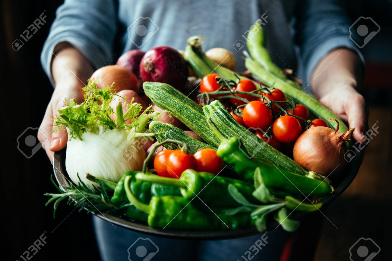 Hands holding big plate with different fresh farm vegetables. Autumn harvest and healthy organic food concept - 58460115 Hands holding big plate with different fresh farm vegetables. Autumn harvest and healthy organic food concept - 58460115